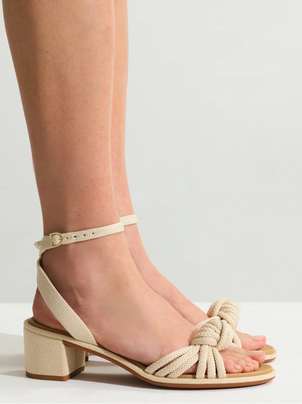 Like New! Rothy's Cream Knotted Ankle-Strap Block Heel - Picture 2 of 6
